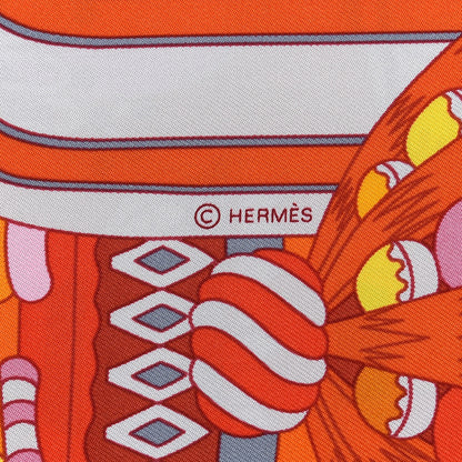 Hermes Silk La Patisserie Francaise Scarf 90 Orange Rose Gris 3 of 4