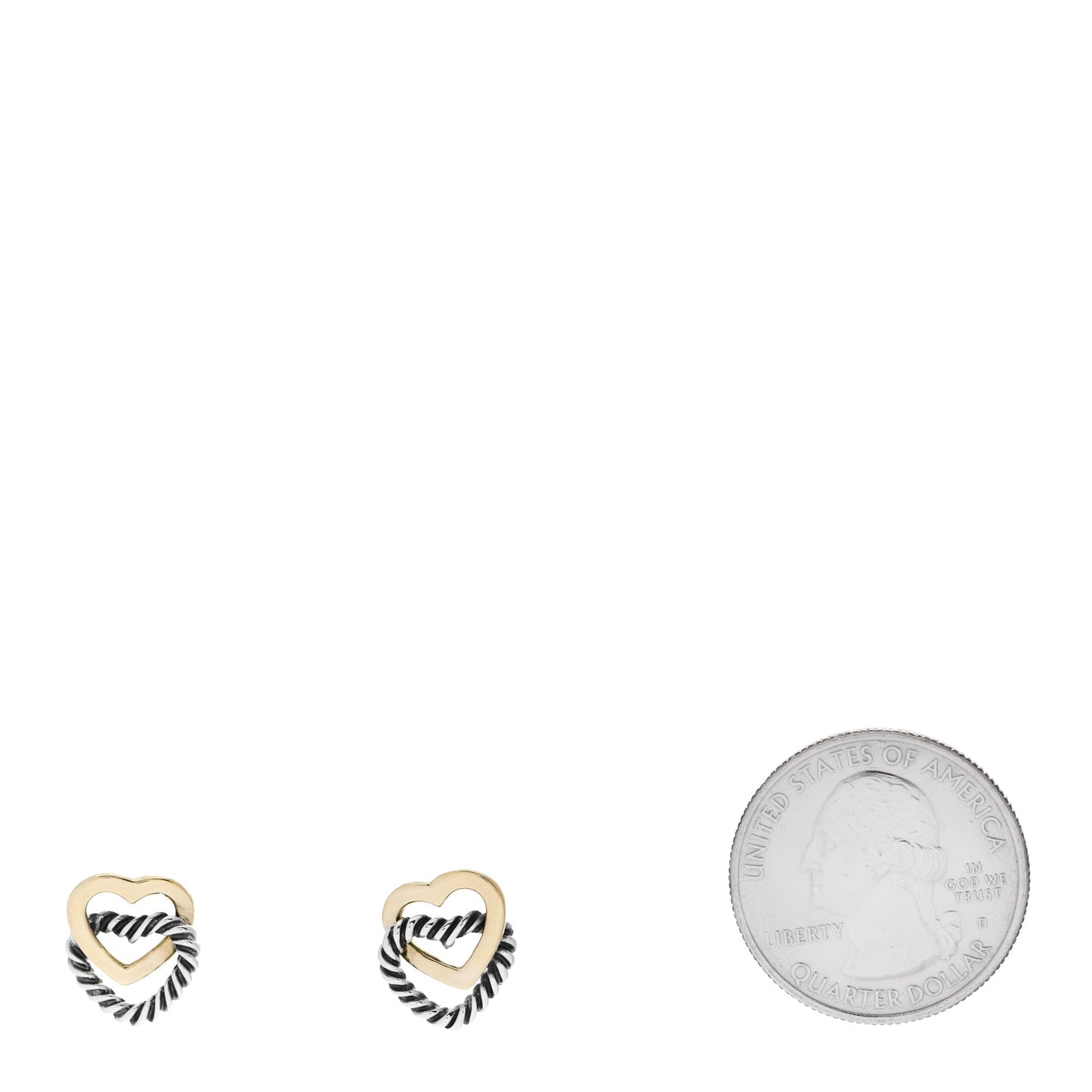 Sterling Silver 18K Yellow Gold Cable Interlocking Heart Earrings
