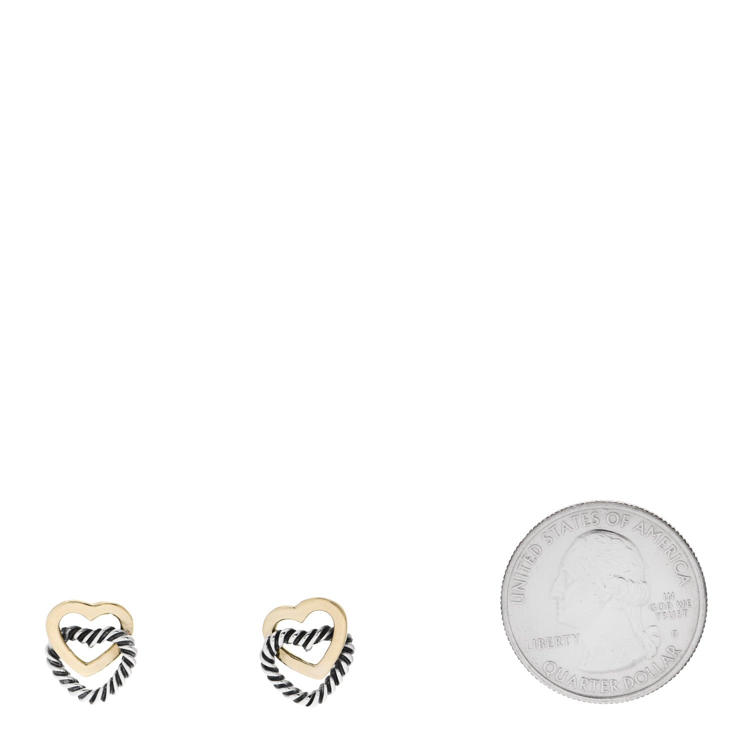 David Yurman Sterling Silver 18K Yellow Gold Cable Interlocking Heart Earrings 2 of 4