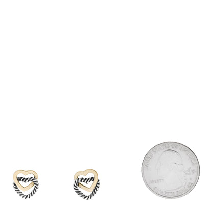 David Yurman Sterling Silver 18K Yellow Gold Cable Interlocking Heart Earrings 2 of 4