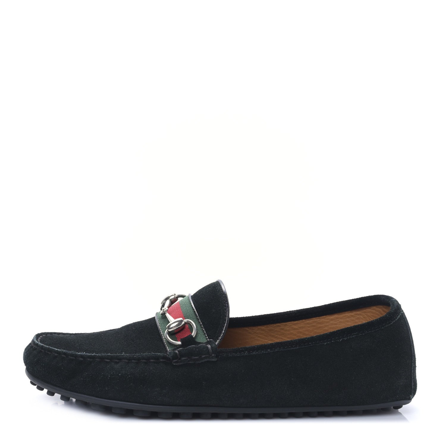 Gucci Suede Web Mens Horsebit Driver Loafers 9 Black 1 of 8