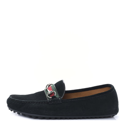 Gucci Suede Web Mens Horsebit Driver Loafers 9 Black 1 of 8
