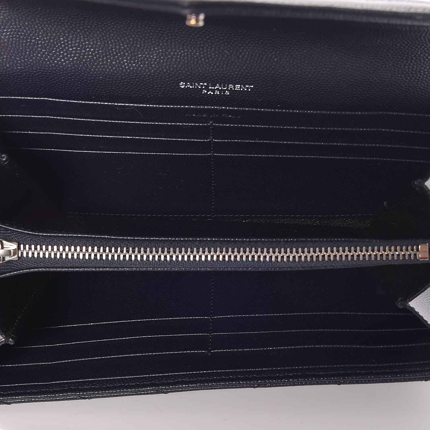 Saint Laurent Grain De Poudre Matelasse Chevron Monogram Flap Wallet Navy 4 of 8