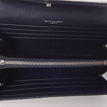 Saint Laurent Grain De Poudre Matelasse Chevron Monogram Flap Wallet Navy 4 of 8