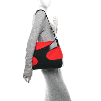 Salvatore Ferragamo Brushed Calfskin Canvas Cut Out Shoulder Bag Black Flame Red 2 of 9