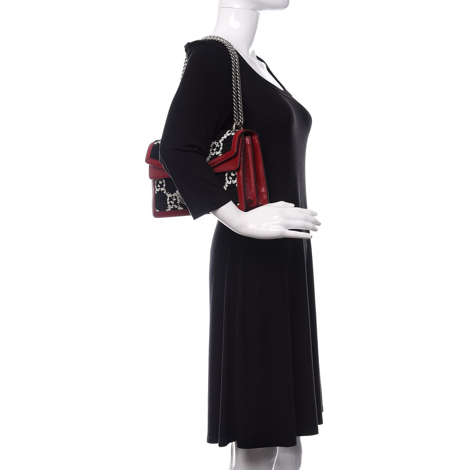 Gucci Tweed GG Monogram Small Dionysus Shoulder Bag Black White Romantic Cherry 2 of 9