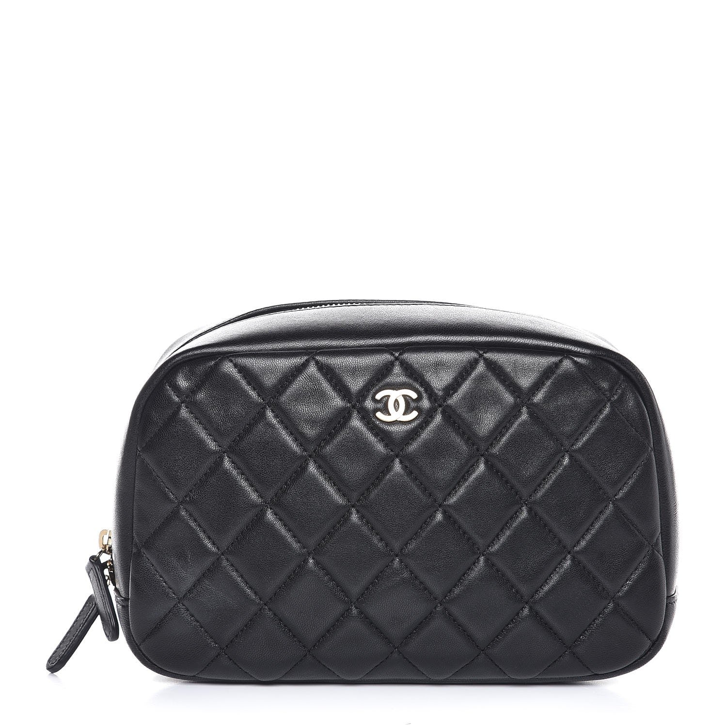 Chanel Lambskin Quilted Medium Curvy Pouch Cosmetic Case Black 1 of 8