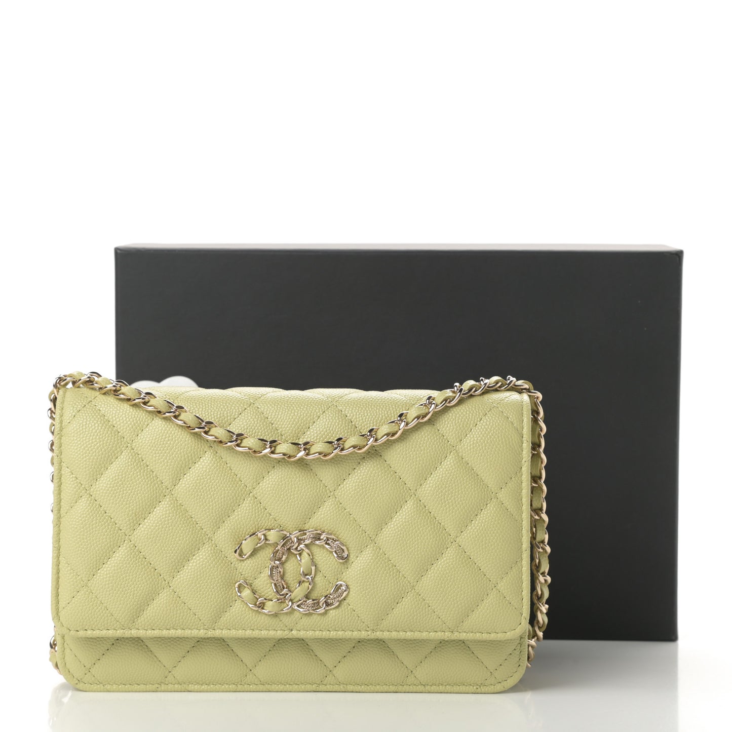 Caviar Quilted French New Wave Chain CC Wallet On Chain WOC Light Green