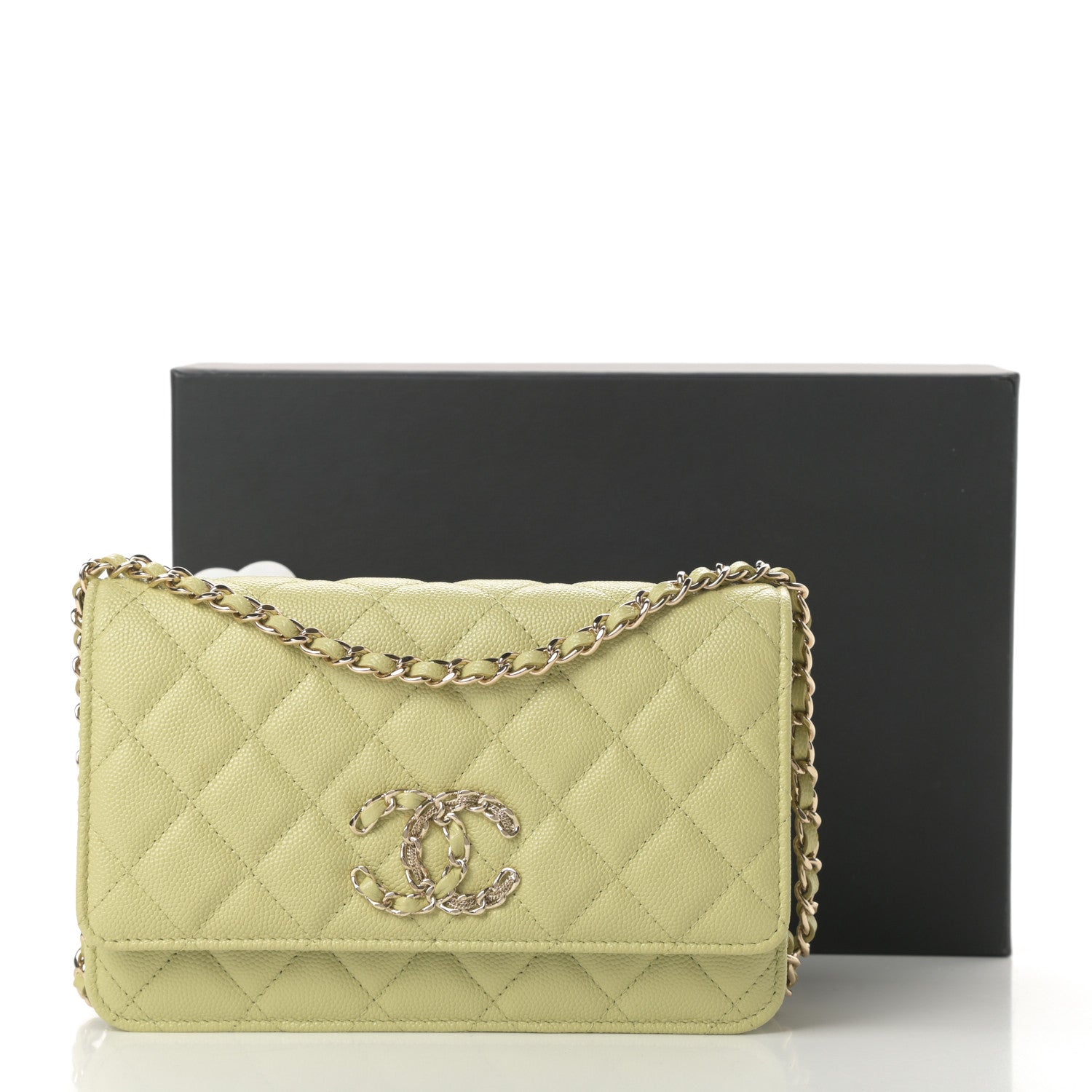 Chanel Caviar Quilted French New Wave Chain CC Wallet On Chain WOC Light Green 12 of 12