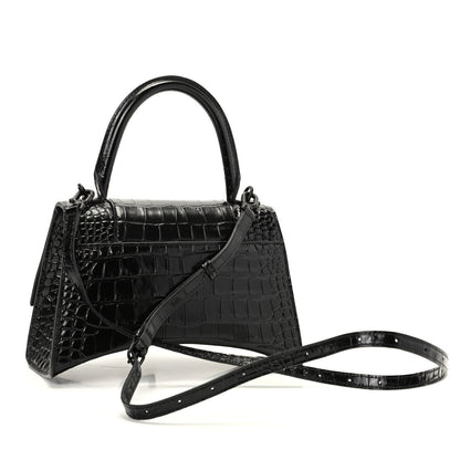 Balenciaga Shiny Calfskin Monochrome Crocodile Embossed Small Hourglass Top Handle Bag Black 3 of 8