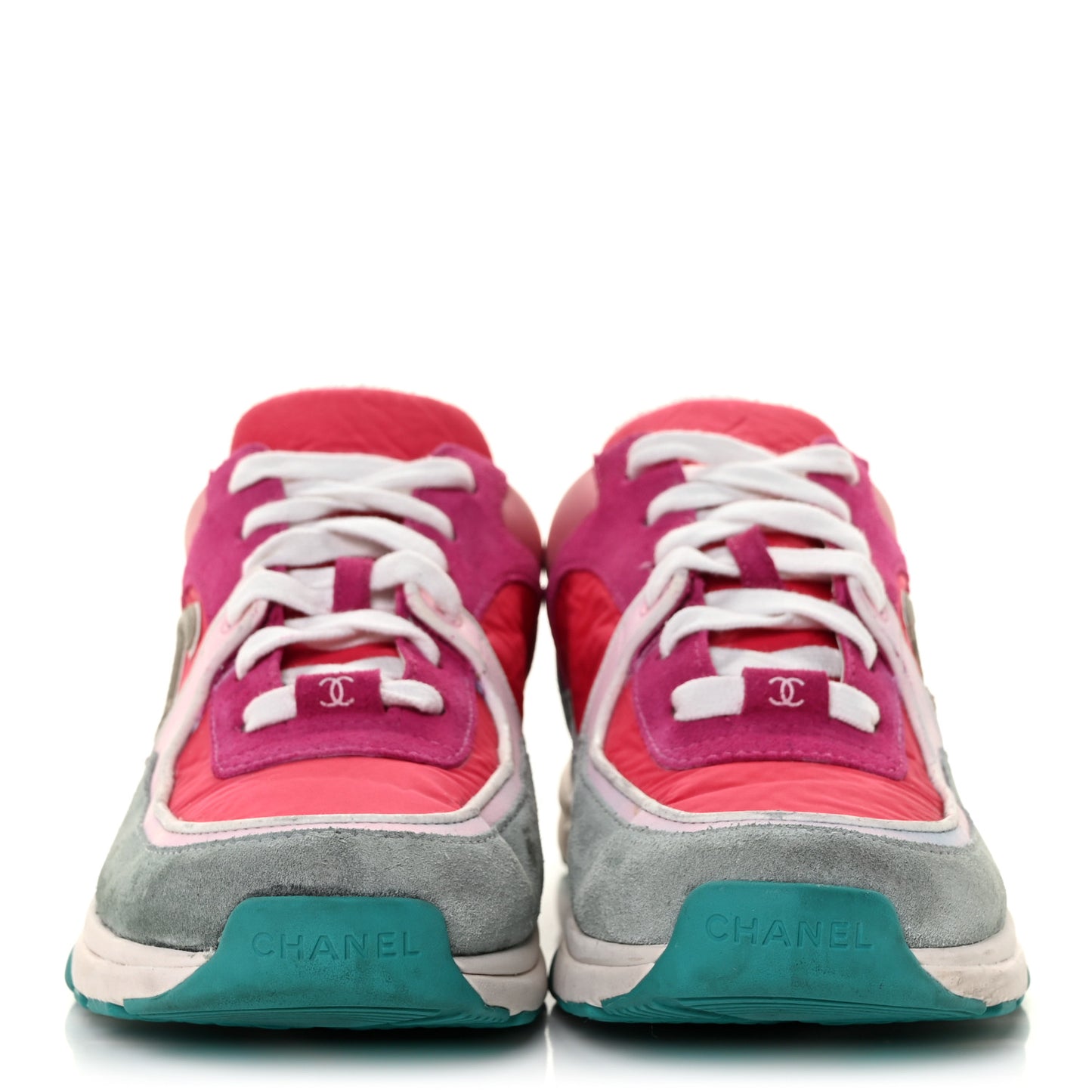 Nylon Calfskin Suede Womens CC Sneakers 39 Fuchisa Pink