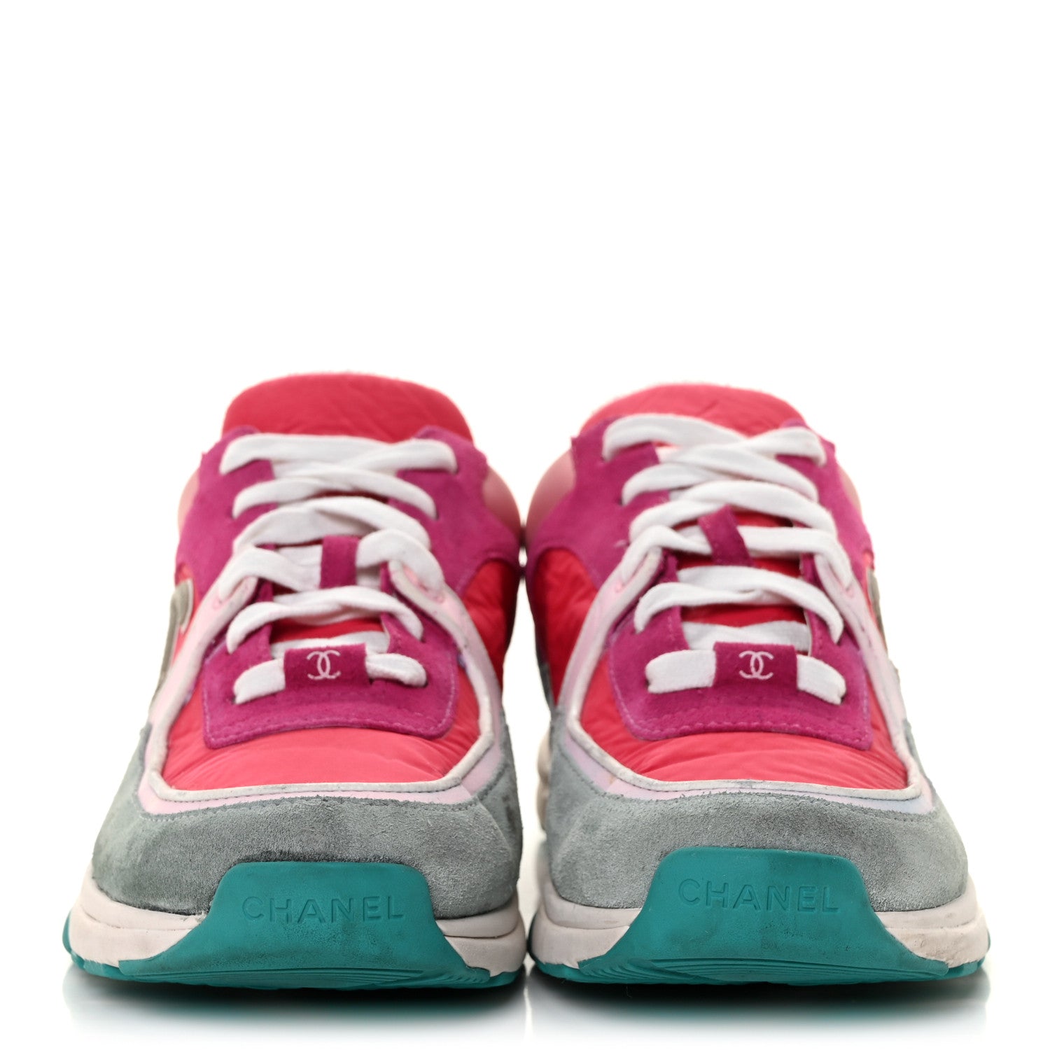 Chanel Nylon Calfskin Suede Womens CC Sneakers 39 Fuchisa Pink 2 of 9