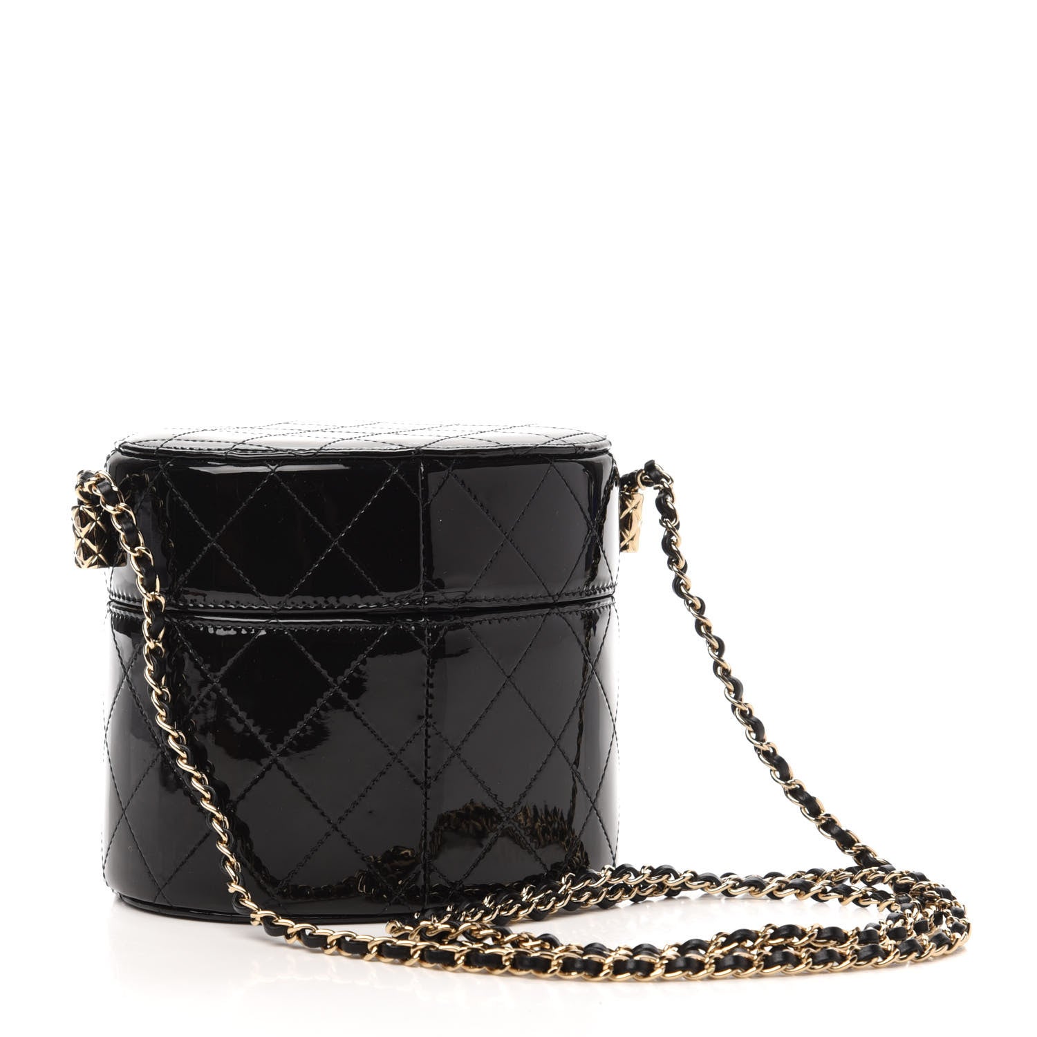 Chanel Patent Quilted Round Small Vanity With Chain Black 3 of 11