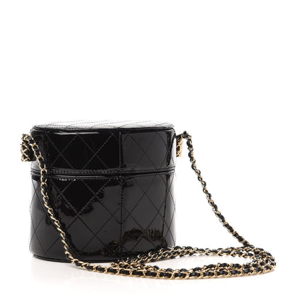 Chanel Patent Quilted Round Small Vanity With Chain Black 3 of 11