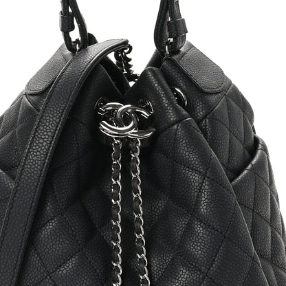 Chanel Caviar Flat Quilted CC Chain Bucket Drawstring Bag Black 8 of 10