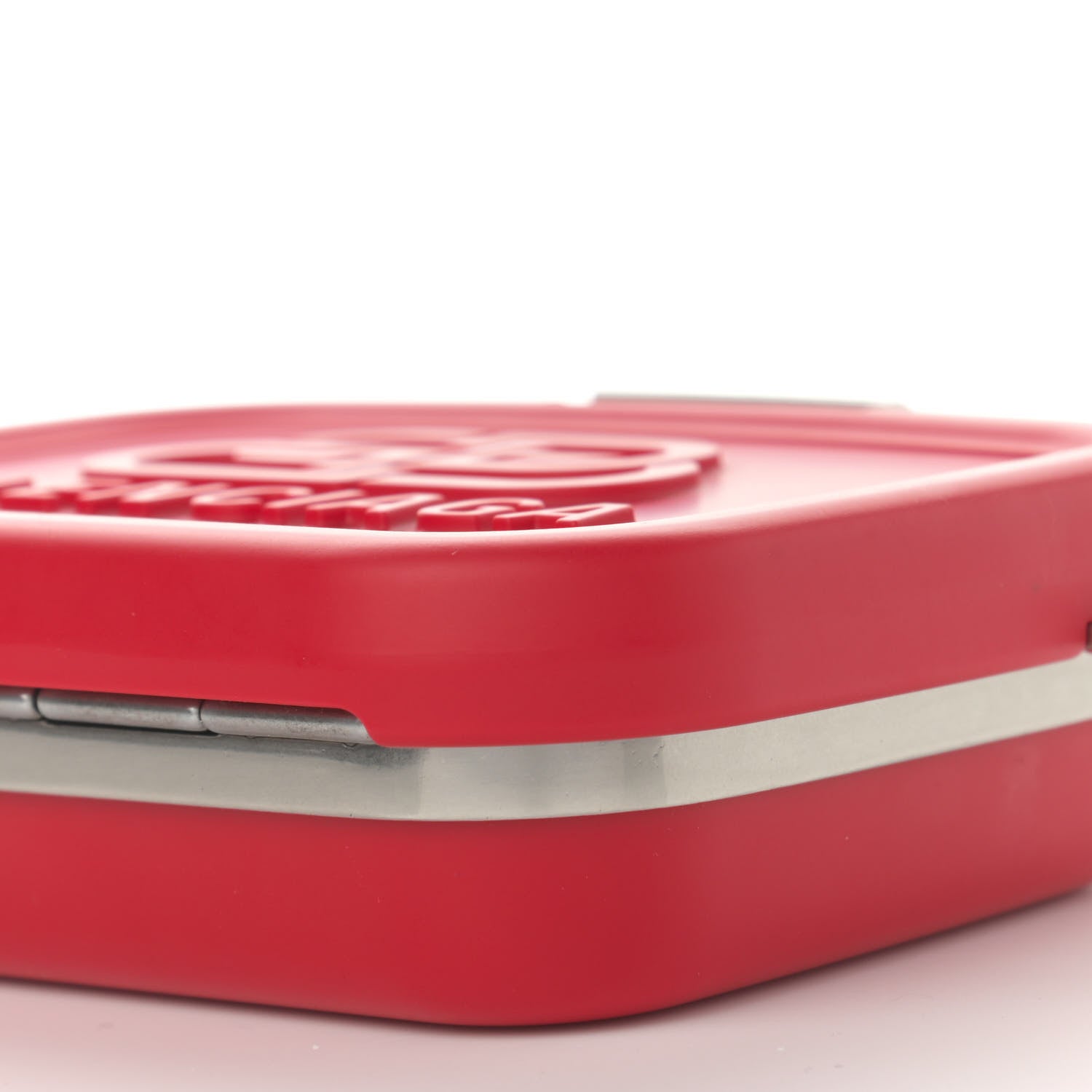 Balenciaga Recycled Plastic Calfskin Embossed Mini Lunch Box Case with Strap Red 10 of 10
