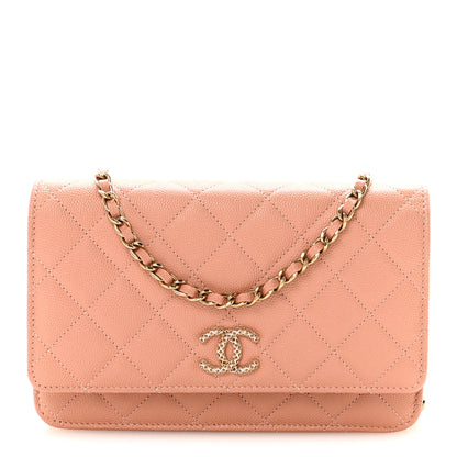 Chanel Caviar Quilted Perforated Metal CC Wallet On Chain WOC Beige 1 of 12