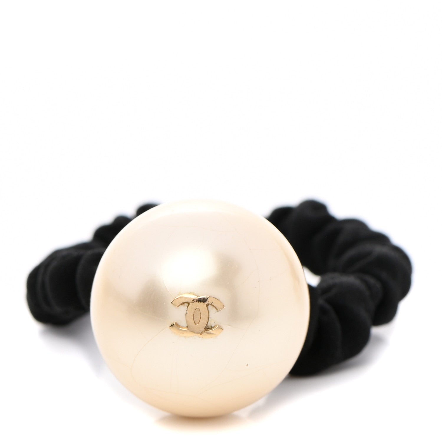 Chanel Pearl CC Hair Tie Black Gold Pearly White 1 of 5