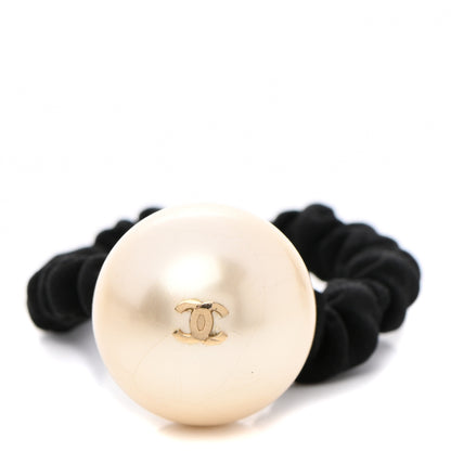 Chanel Pearl CC Hair Tie Black Gold Pearly White 1 of 5