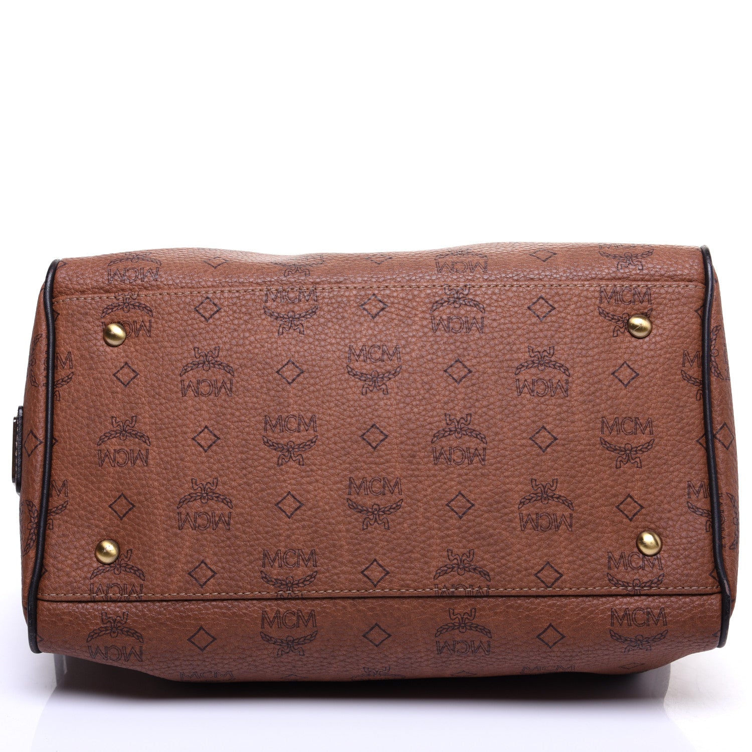 MCM Visetos Boston Bag Brown Black 8 of 12