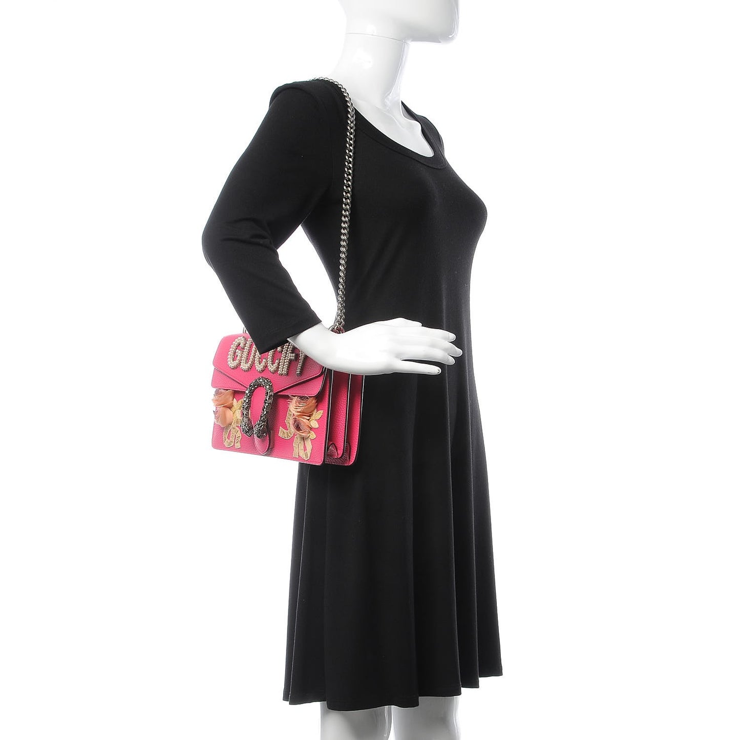 Pebbled Calfskin Embellished Guccify Small Dionysus Shoulder Bag Rosa