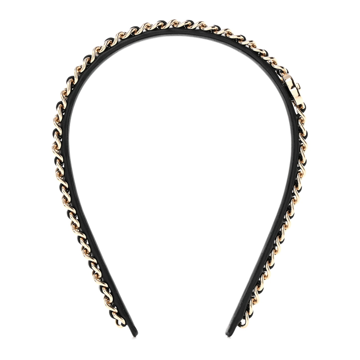 Metal Lambskin CC Turnlock Chain Headband Gold Black
