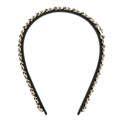 Chanel Metal Lambskin CC Turnlock Chain Headband Gold Black 1 of 7