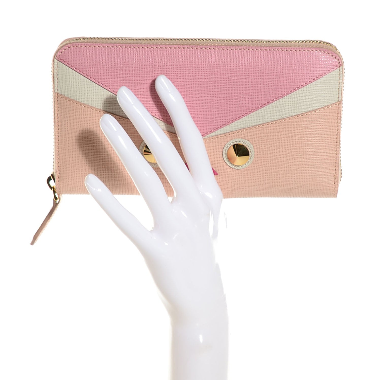 Fendi Vitello Elite QuTweet Studded Zip Around Wallet Pink 2 of 8