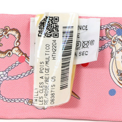 Hermes Silk Les Cles A Pois Twilly Rose Beige Multicolor 3 of 4