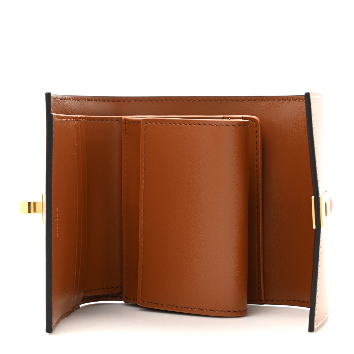 Satinated Calfskin 16 Small Tri-Fold Wallet Tan