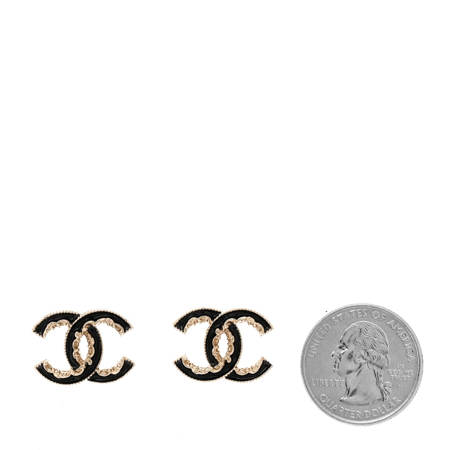 Enamel CC Baroque Earrings Black Gold