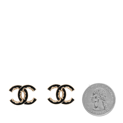 Chanel Enamel CC Baroque Earrings Black Gold 2 of 4