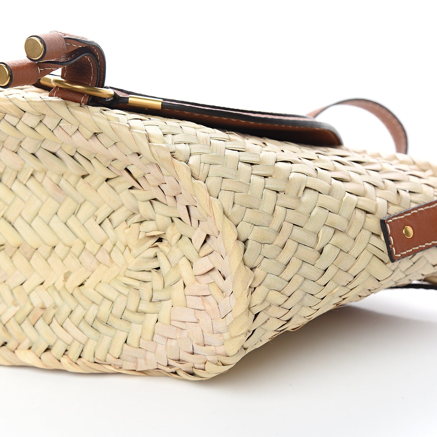 Raffia Calfskin Marcie Basket Tan