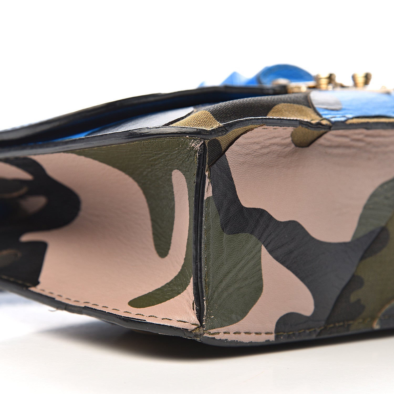 Valentino Garavani Nappa Canvas Camouflage Medium Glam Lock Rockstud Flap Blue Fluo 15 of 18