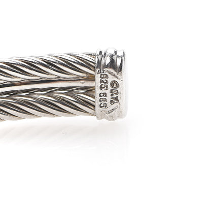 David Yurman Sterling Silver 14K White Gold Diamond 7mm Cable Classics Cuff Bracelet 5 of 5