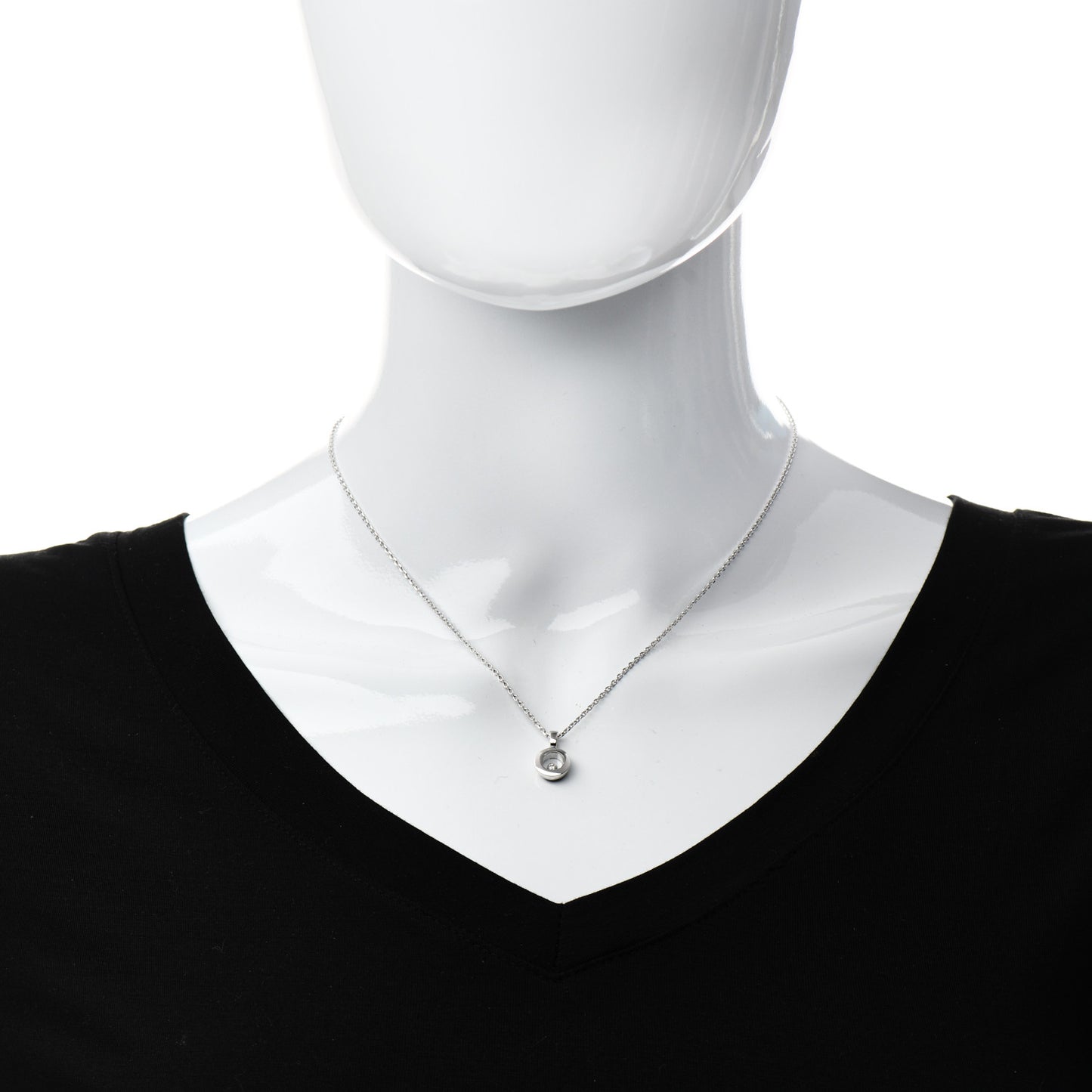 18K White Gold Happy Diamonds 1 Floating Diamonds Round Pendant Necklace
