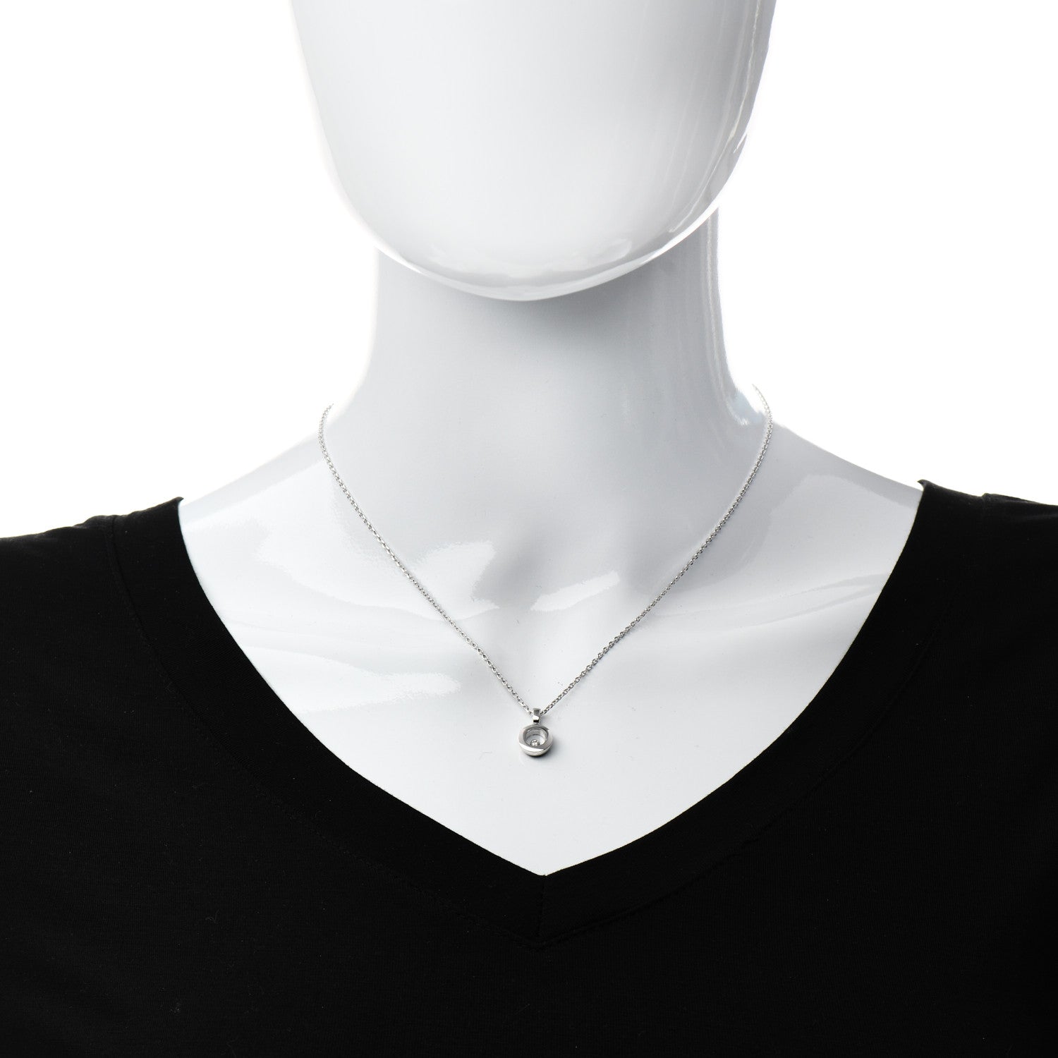Chopard 18K White Gold Happy Diamonds 1 Floating Diamonds Round Pendant Necklace 2 of 6