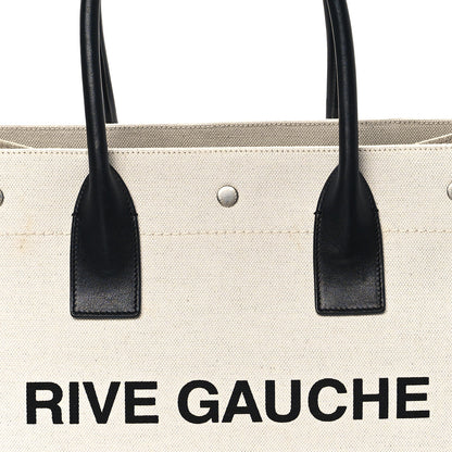Saint Laurent Linen Calfskin Small Rive Gauche Tote Greggio Natural 8 of 13