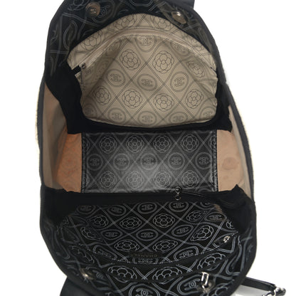 Chanel Coated Canvas Camellia Medium Shopping Tote Black Beige 5 of 12