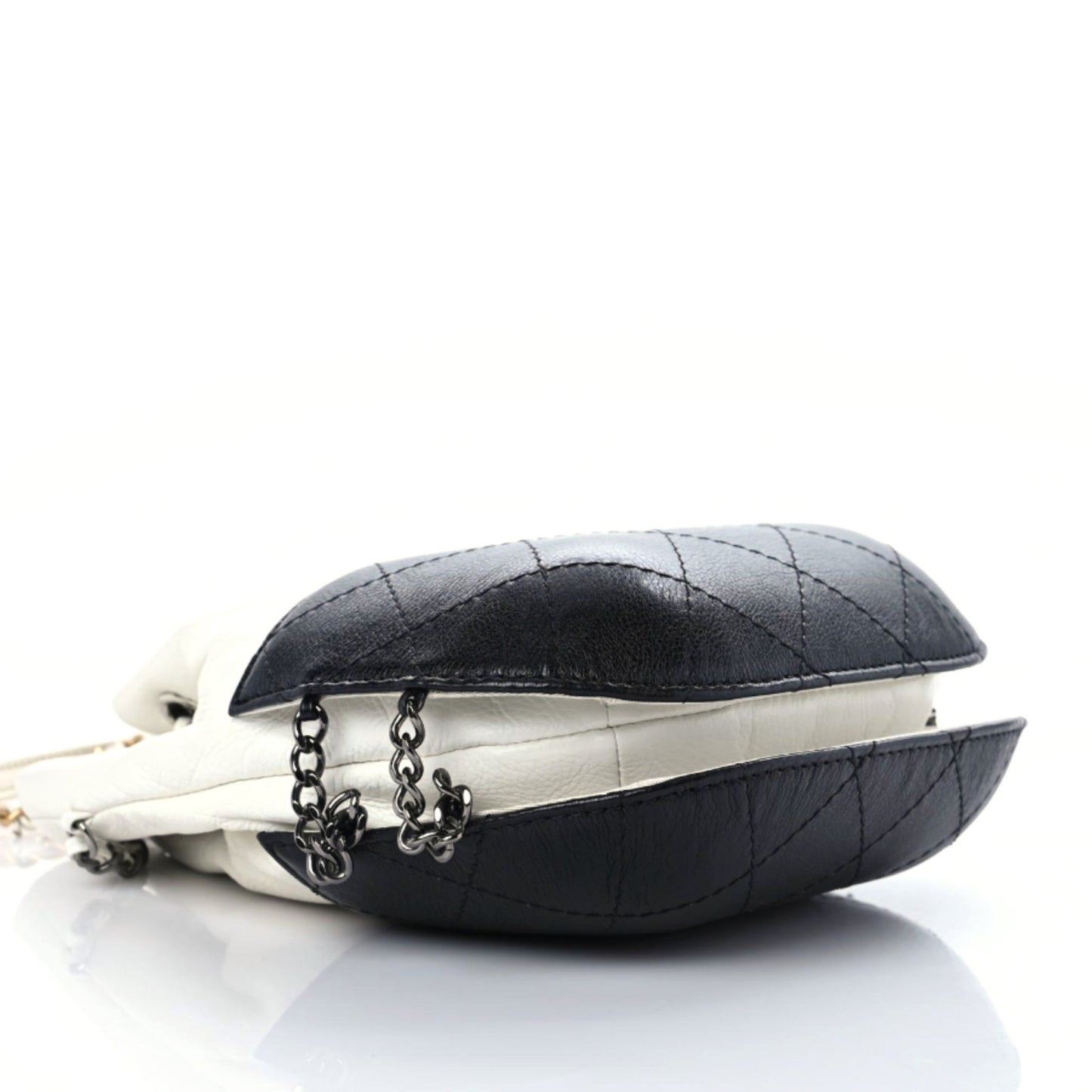 Aged Calfskin Quilted Small Gabrielle Bucket White Black