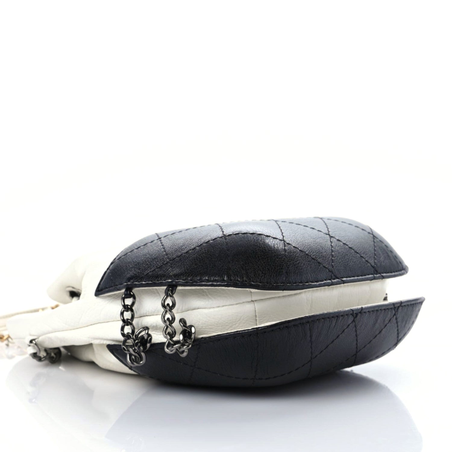 Chanel Aged Calfskin Quilted Small Gabrielle Bucket White Black 4 of 10