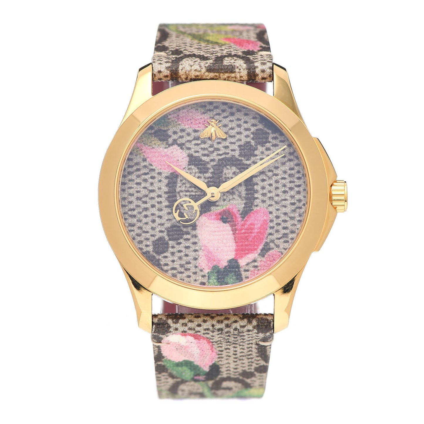 Stainless Steel Canvas 38mm G-Timeless Supreme GG Blooms Quartz Watch Brown