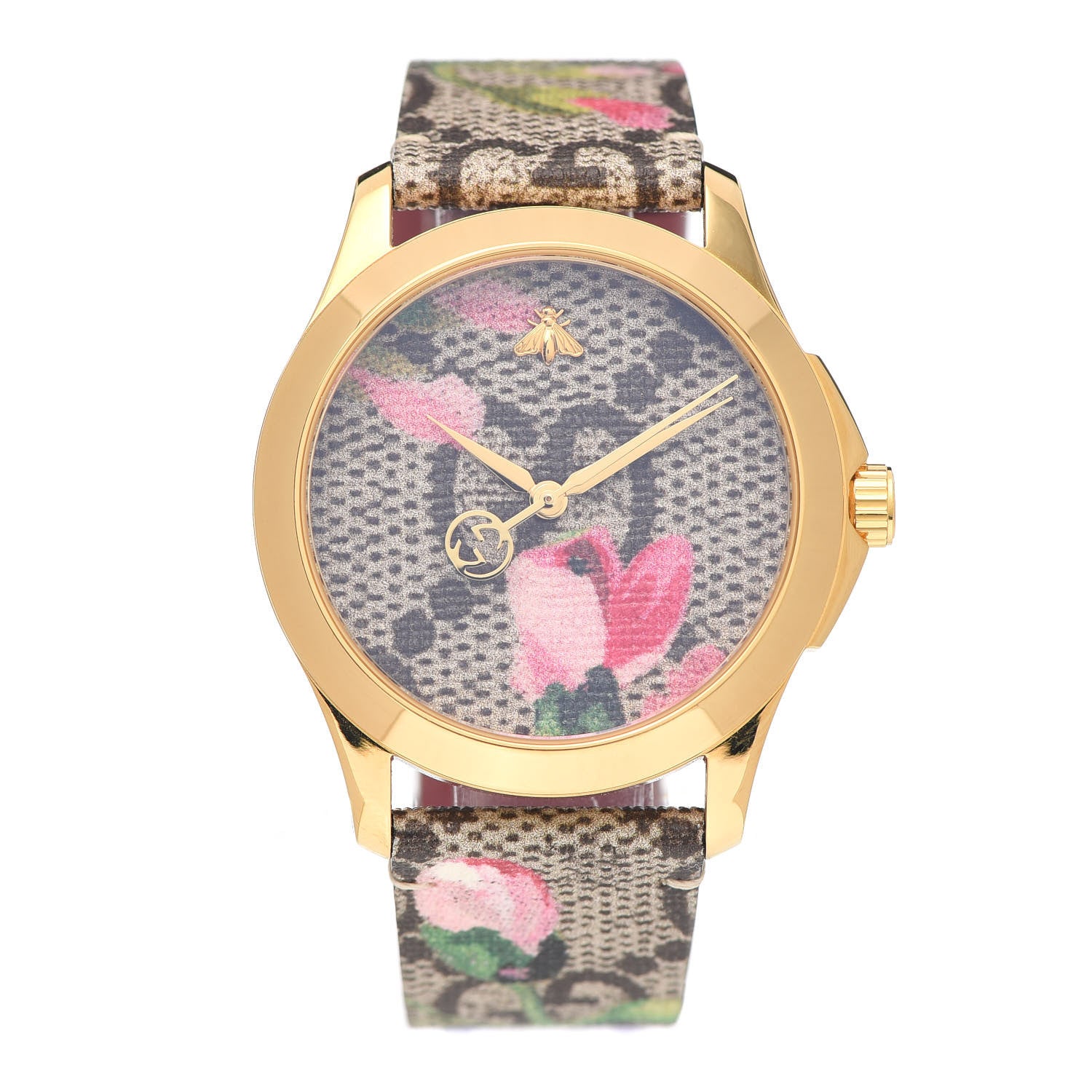Gucci Stainless Steel Canvas 38mm G-Timeless Supreme GG Blooms Quartz Watch Brown 1 of 5