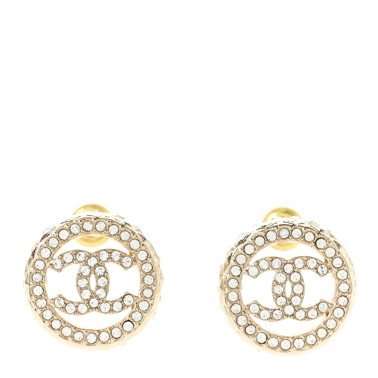 Crystal CC Round Earrings Gold