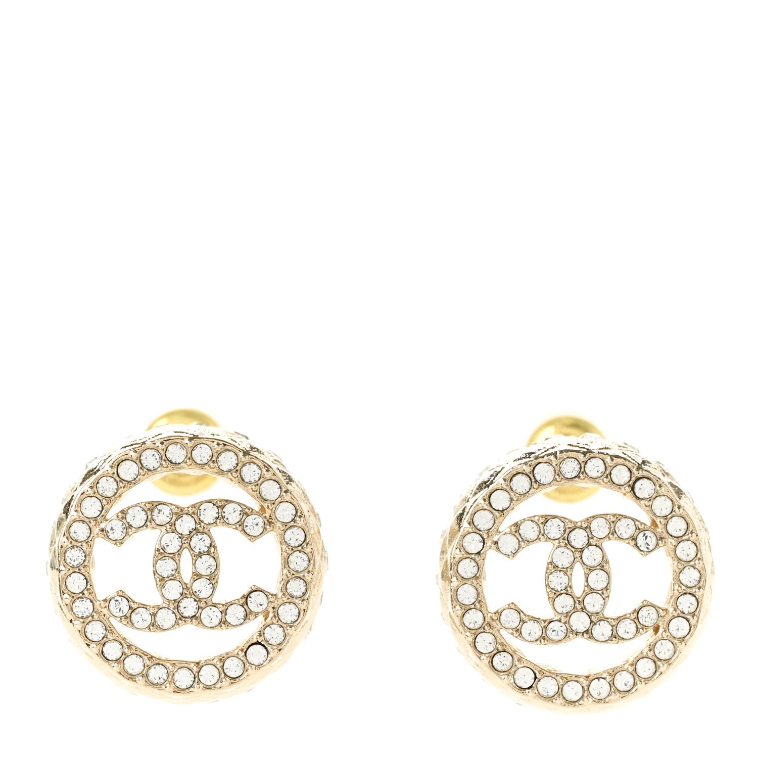 Chanel Crystal CC Round Earrings Gold 1 of 5