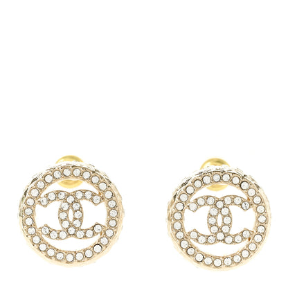 Chanel Crystal CC Round Earrings Gold 1 of 5