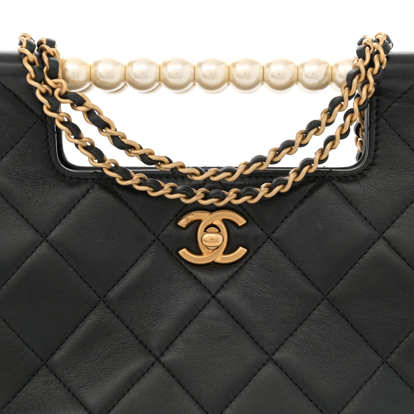 Shiny Lambskin Pearl Small Shopping Bag Black