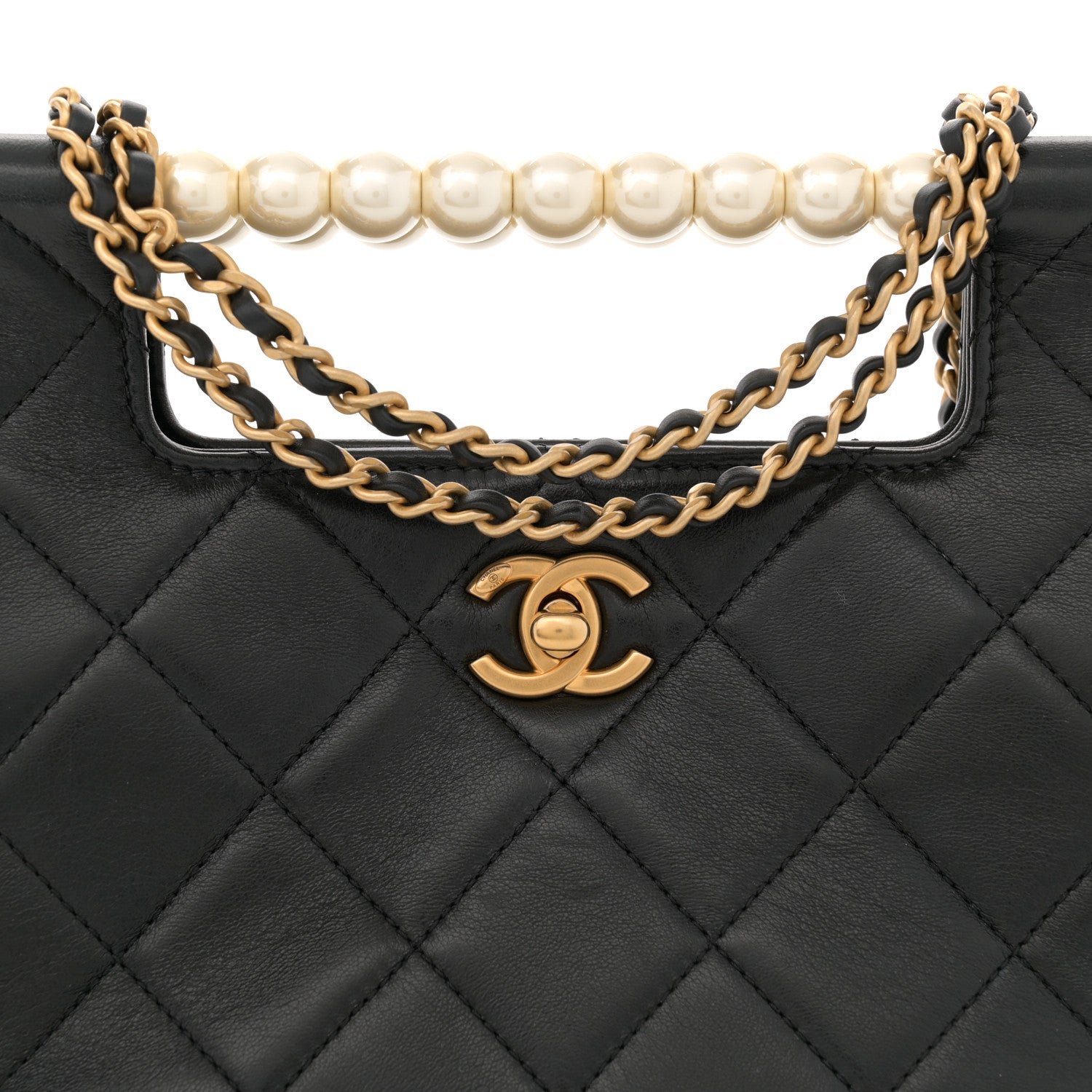 Chanel Shiny Lambskin Pearl Small Shopping Bag Black 8 of 12