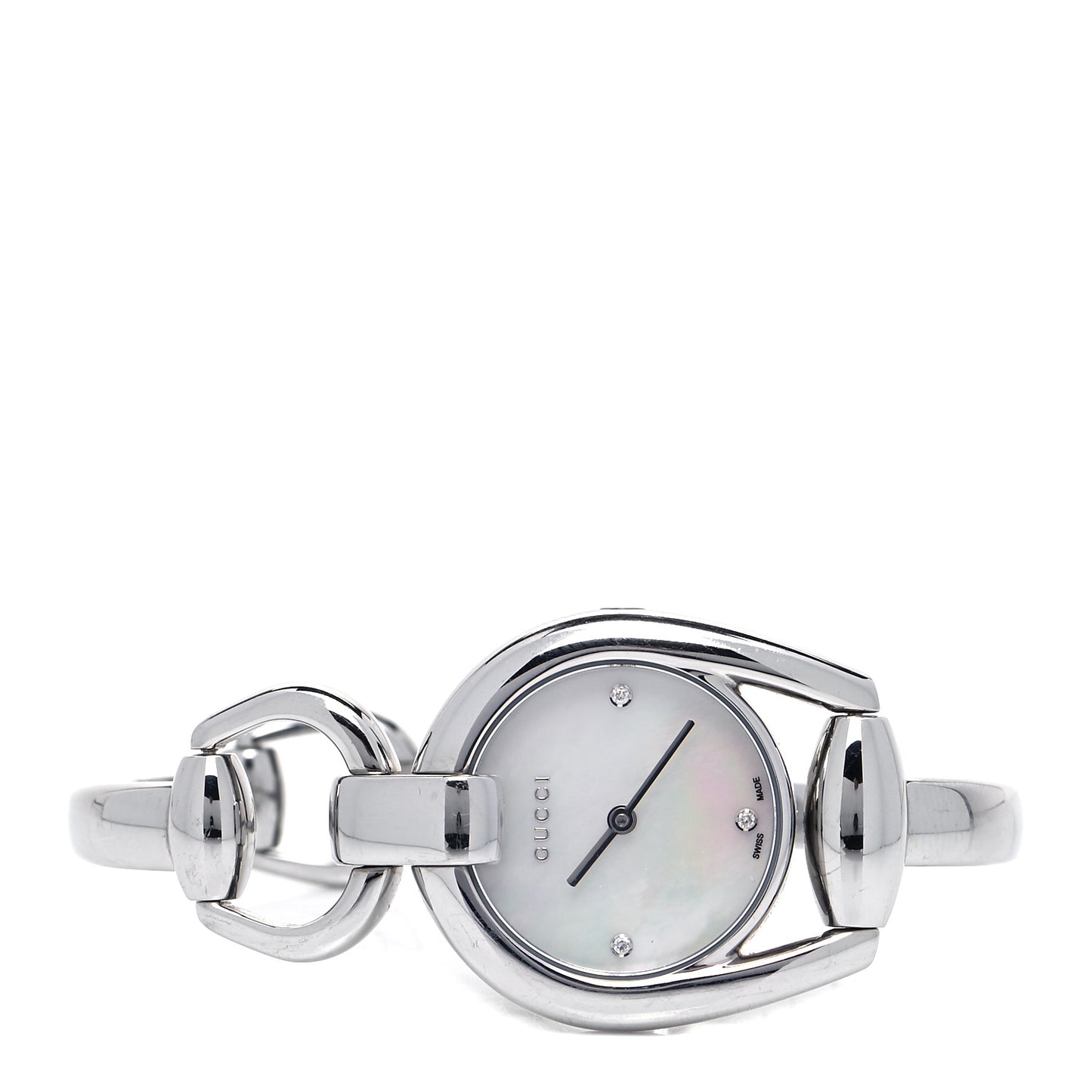 Stainless Steel Diamond Mother of Pearl 28mm Horsebit Quartz Watch