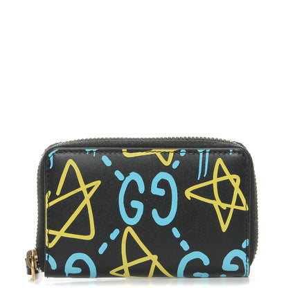 Gucci Calfskin GucciGhost Zip Around Card Case Black New Acquamarine 1 of 8